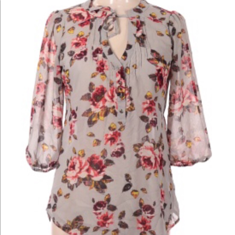 Princess Vera Wang Sheer Grey Floral Blouse - Picture 2 of 3
